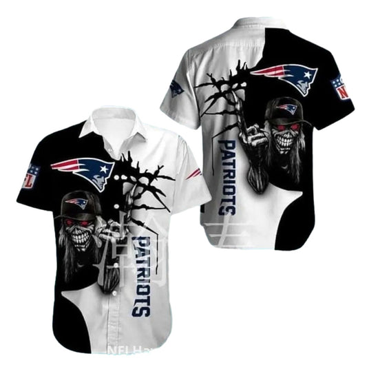 New England Patriots Grim Reaper Black And White Hawaiian Shirt - Moonbestprint