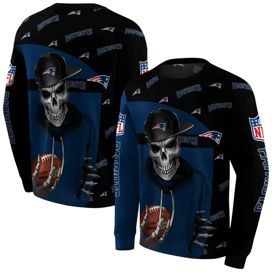 New England Patriots Grim Vibe Blue Black AOP Sweatshirt - Moonbestprint