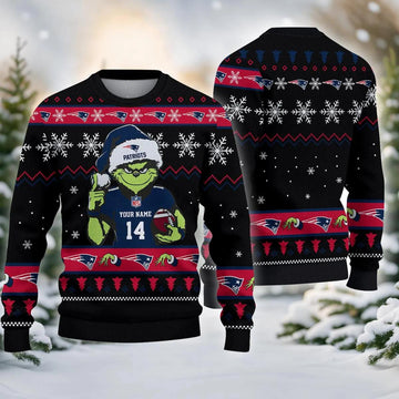 New England Patriots Grinch Custom Ugly Christmas Sweater, NFL Christmas Sweater Moonbestprint