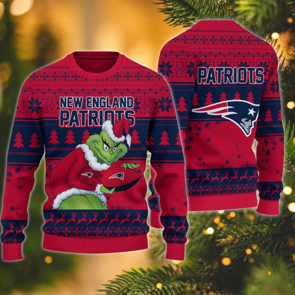 New England Patriots Grinch Stolen Grinch Ugly Christmas Sweater, NFL Christmas Sweater Moonbestprint