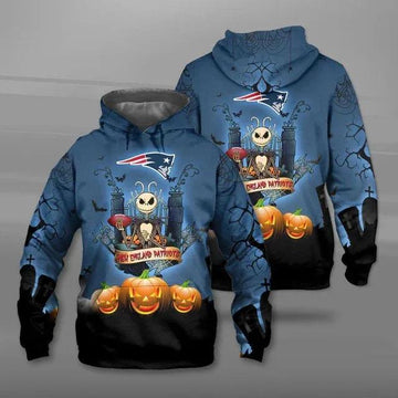 New England Patriots Halloween Skellington 3D Hoodie, NFL Hoodie Moonbestprint