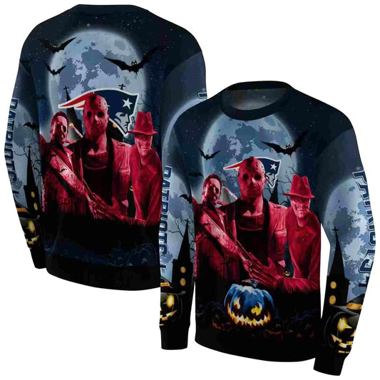 New England Patriots Halloween Vibes Blue Black AOP Sweatshirt - Moonbestprint