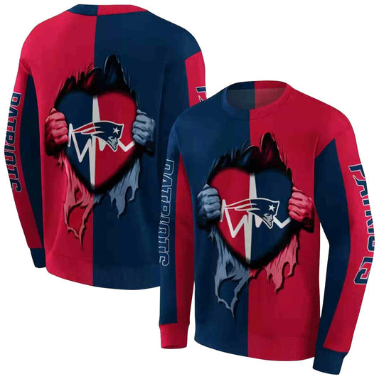 New England Patriots Heartbeat Graphic Blue AOP Sweatshirt - Moonbestprint