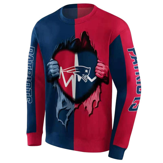 New England Patriots Heartbeat Graphic Blue AOP Sweatshirt - Moonbestprint