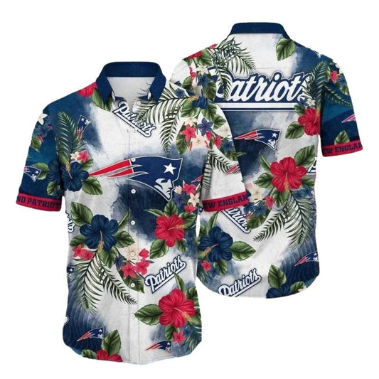 New England Patriots Hibiscus Floral White Pattern Hawaiian Shirt - Moonbestprint