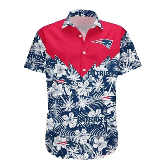 New England Patriots Hibiscus Huddle Hawaiian Shirt - Moonbestprint
