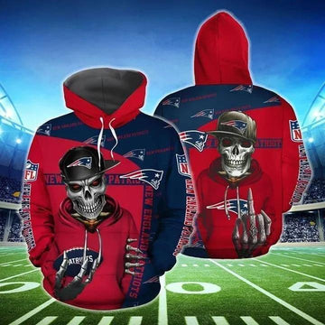 New England Patriots Hiphop Skeleton Fan 3D Hoodie, NFL Hoodie Moonbestprint