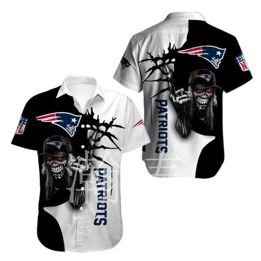 New England Patriots Iron Dead Skull Hat Hawaiian Shirt - Moonbestprint