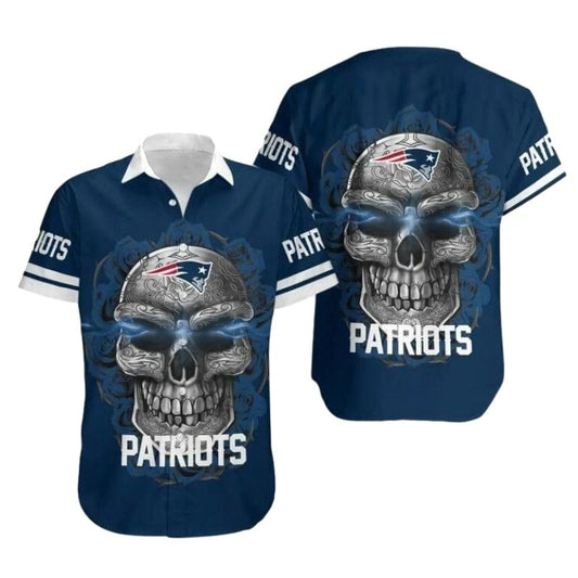 New England Patriots Iron Skull Hawaiian Shirt - Moonbestprint
