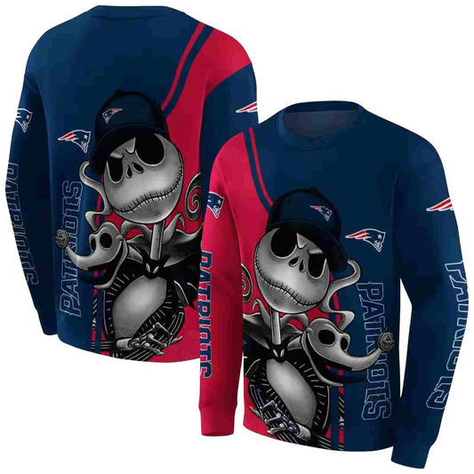 New England Patriots Jack Skellington Blue AOP Sweatshirt - Moonbestprint
