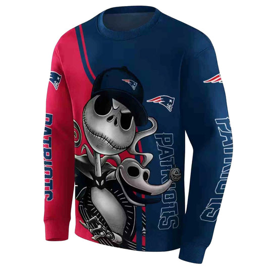 New England Patriots Jack Skellington Blue AOP Sweatshirt - Moonbestprint