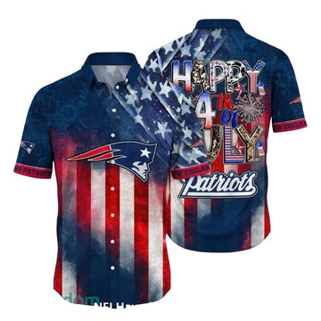 New England Patriots Logo And 4Th Of July Flag Celebration Hawaiian Shirt - Moonbestprint