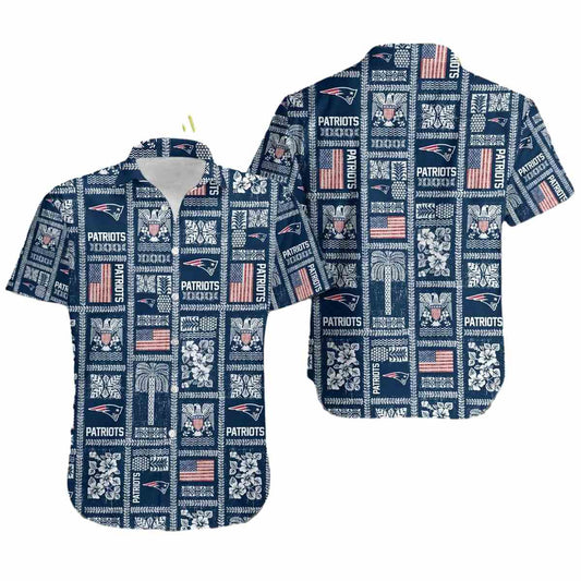 New England Patriots Logo And Flag Retro Hawaiian Shirt - Moonbestprint