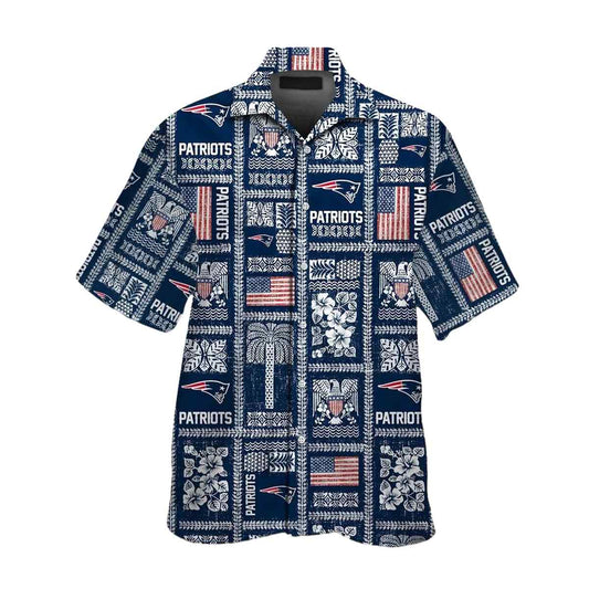 New England Patriots Logo And Flag Retro Hawaiian Shirt - Moonbestprint