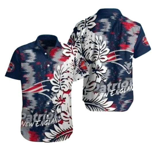 New England Patriots Logo And Patriotic Blend Hawaiian Shirt - Moonbestprint