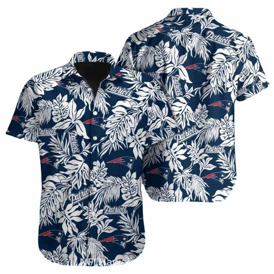 New England Patriots Logo And Tropical Leaves Hawaiian Shirt - Moonbestprint