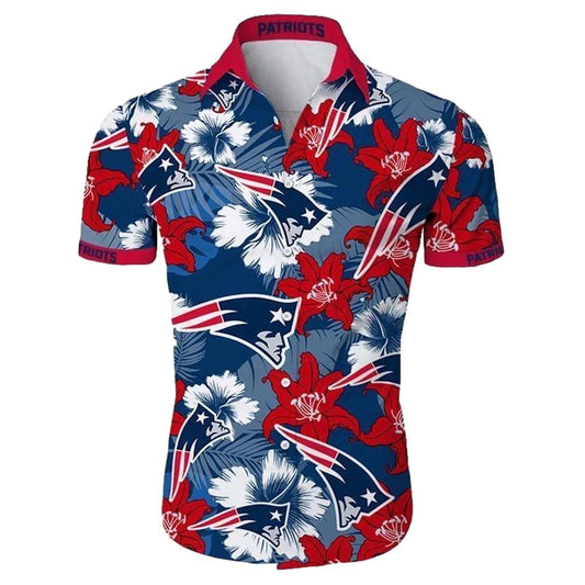 New England Patriots Logo Hibiscus Hawaiian Shirt - Moonbestprint