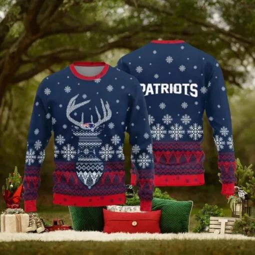 New England Patriots Logo Knitted Reindeer Ugly Christmas Sweater, NFL Chritsmas Sweater Moonbestprint
