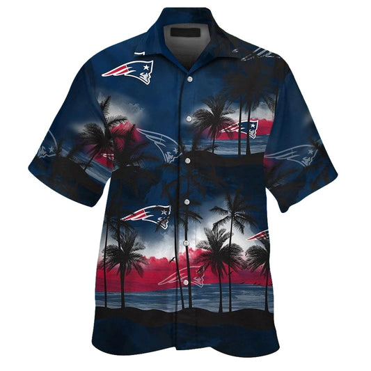 New England Patriots Logo Sunset Coconut Tree Hawaiian Shirt - Moonbestprint