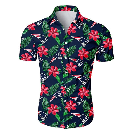 New England Patriots Logo Tropical Flower Summer 2025 Hawaiian Shirt - Moonbestprint