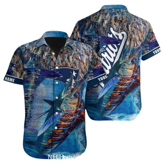New England Patriots Marlin Fishing Hawaiian Shirt - Moonbestprint