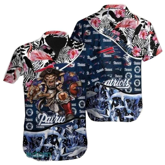New England Patriots Mascot Pride Floral Burst Hawaiian Shirt - Moonbestprint