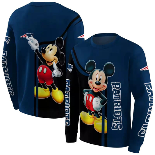 New England Patriots Mickey Mouse Blue Black AOP Sweatshirt - Moonbestprint
