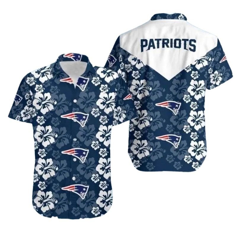 New England Patriots Midnight Hibiscus Elegance Hawaiian Shirt - Moonbestprint