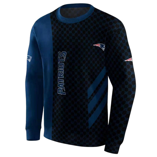 New England Patriots Monogram Pattern Blue AOP Sweatshirt - Moonbestprint