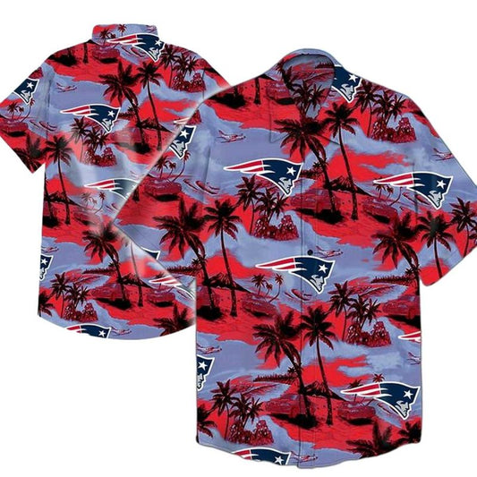 New England Patriots Multi Logo And Coconut Island Hawaiian Shirt - Moonbestprint