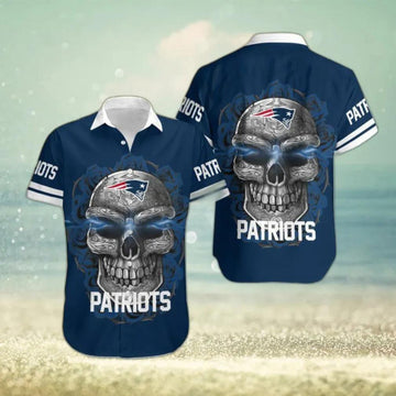 New England Patriots NFL Skull Carved Hawaiian Shirt, NFL Hawaiian Shirt Moonbestprint