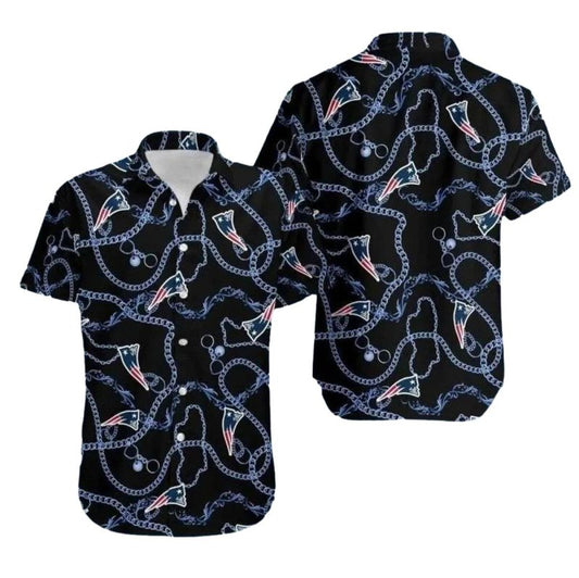 New England Patriots Nautical Chain Link Hawaiian Shirt - Moonbestprint