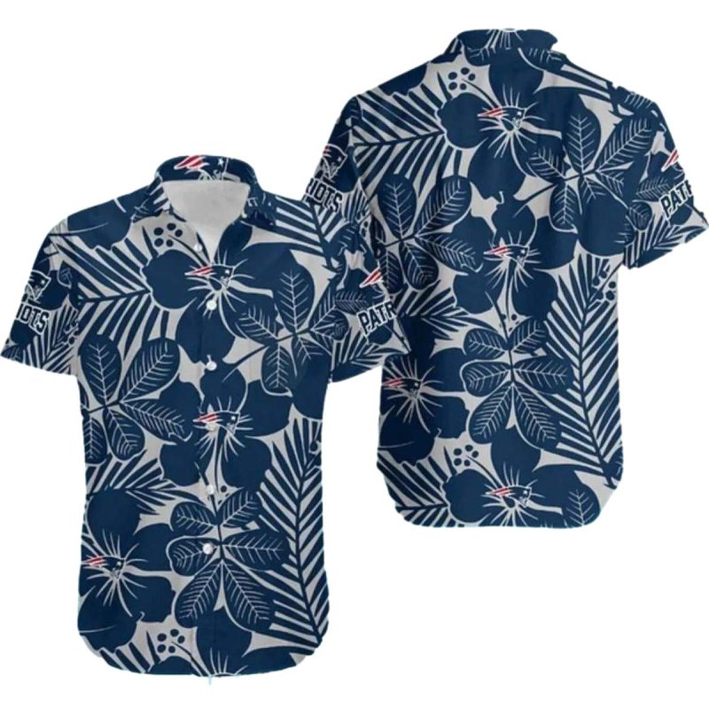 New England Patriots Navy Palm Leaf Hawaiian Shirt - Moonbestprint