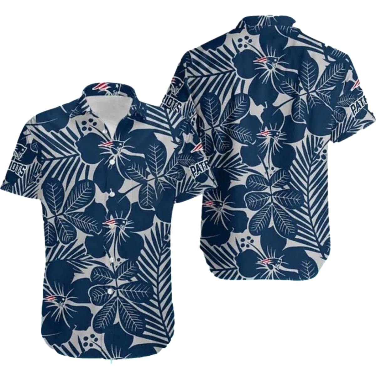 New England Patriots Navy Palm Leaf Hawaiian Shirt - Moonbestprint