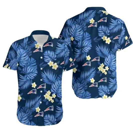 New England Patriots Palm Shadows White And Blue Beach Vibes Hawaiian Shirt - Moonbestprint