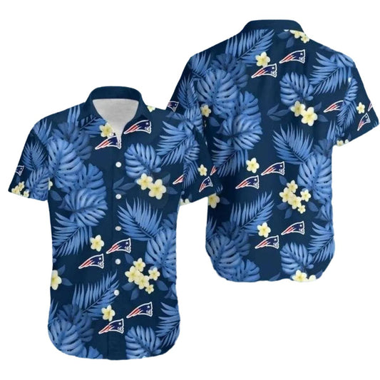 New England Patriots Palm Shadows White And Blue Beach Vibes Hawaiian Shirt - Moonbestprint