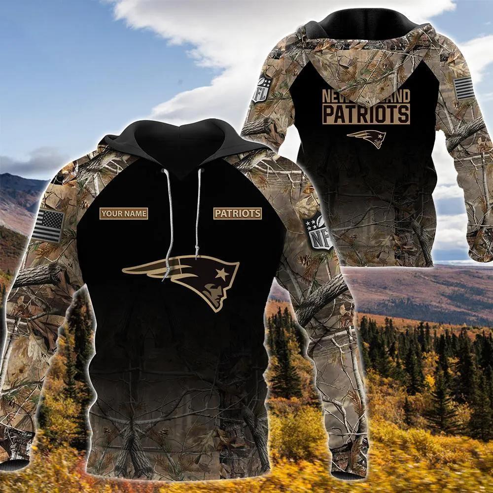 New England Patriots Personalized Hunting Camo 3D Hoodie, NFL Hoodie Moonbestprint