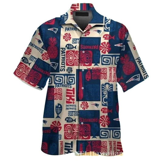 New England Patriots Polynesian Patriots Pride Red And Blue Hawaiian Shirt - Moonbestprint