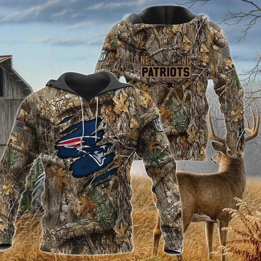 New England Patriots Realtree Hunting Camo 3D Hoodie, NFL Hoodie Moonbestprint