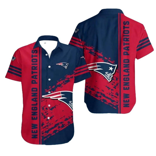 New England Patriots Red And Blue Bold Stripe Theme Hawaiian Shirt - Moonbestprint