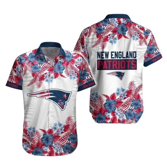 New England Patriots Red And Blue Floral Hawaiian Shirt - Moonbestprint