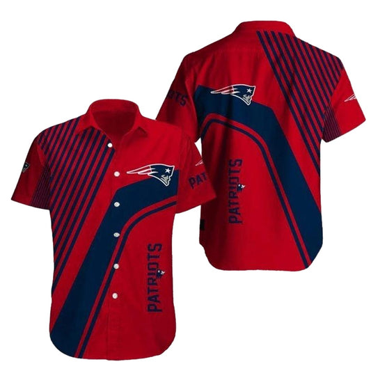 New England Patriots Red Dark Blue Stripes Hawaiian Shirt - Moonbestprint