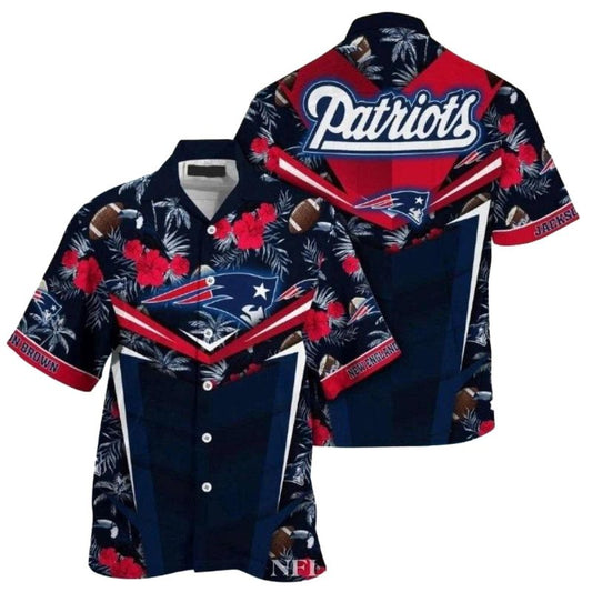 New England Patriots Red Hibiscus Floral Hawaiian Shirt - Moonbestprint