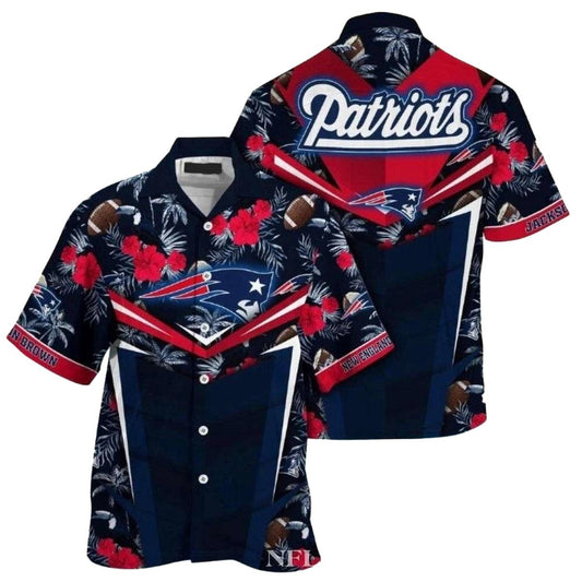 New England Patriots Red Hibiscus Floral Hawaiian Shirt - Moonbestprint