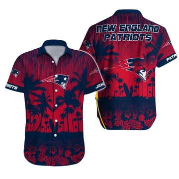 New England Patriots Red Palm Shadow Coconut Tree Hawaiian Shirt - Moonbestprint