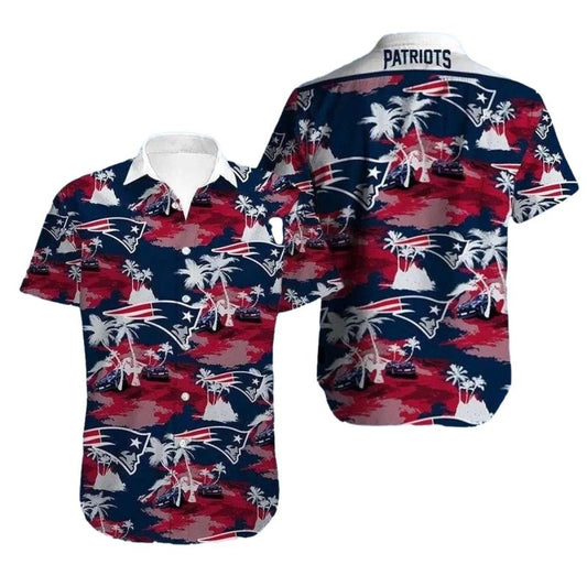 New England Patriots Red White And Palm Sunset Hawaiian Shirt - Moonbestprint