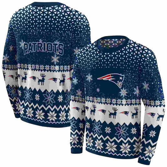 New England Patriots Reindeer Motif Blue AOP Sweatshirt - Moonbestprint