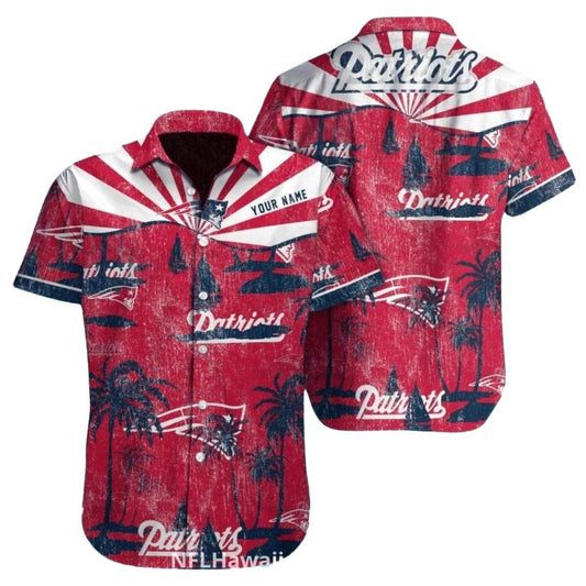 New England Patriots Retro Distressed Red Pattern Hawaiian Shirt - Moonbestprint