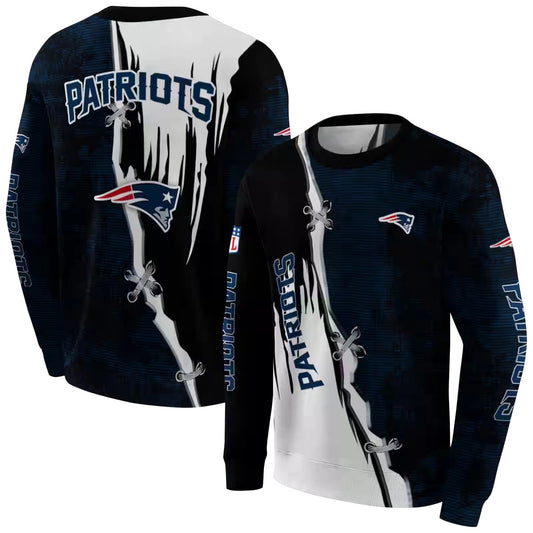 New England Patriots Ripped Pattern Blue Black White AOP Sweatshirt - Moonbestprint