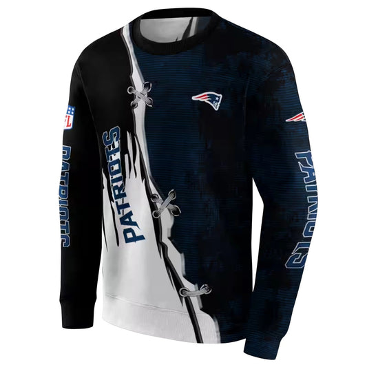 New England Patriots Ripped Pattern Blue Black White AOP Sweatshirt - Moonbestprint